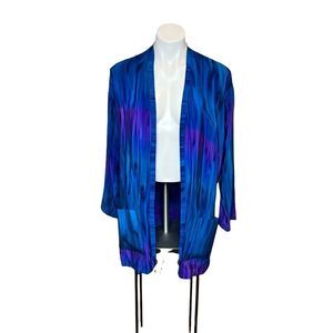 L Leeanne original vintage blue and purple hand painted silk jacket size S